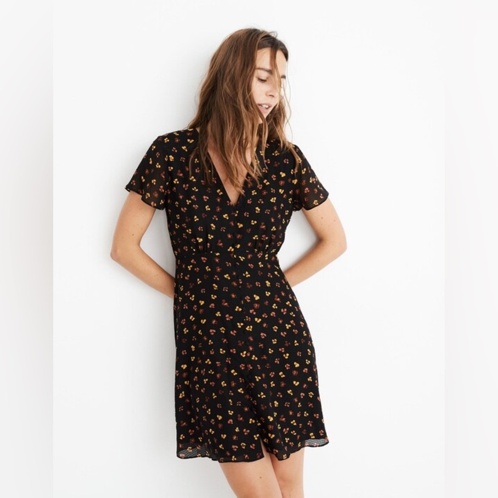 Madewell SILK Button-Front‎ Swing Dress in Feline Floral Pattern, Sz 10